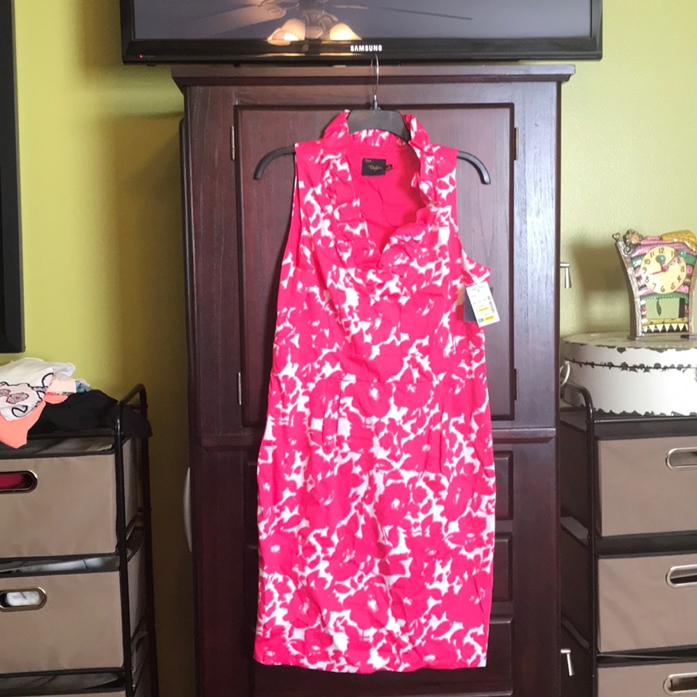 Pink and white Sleeve Less dress.